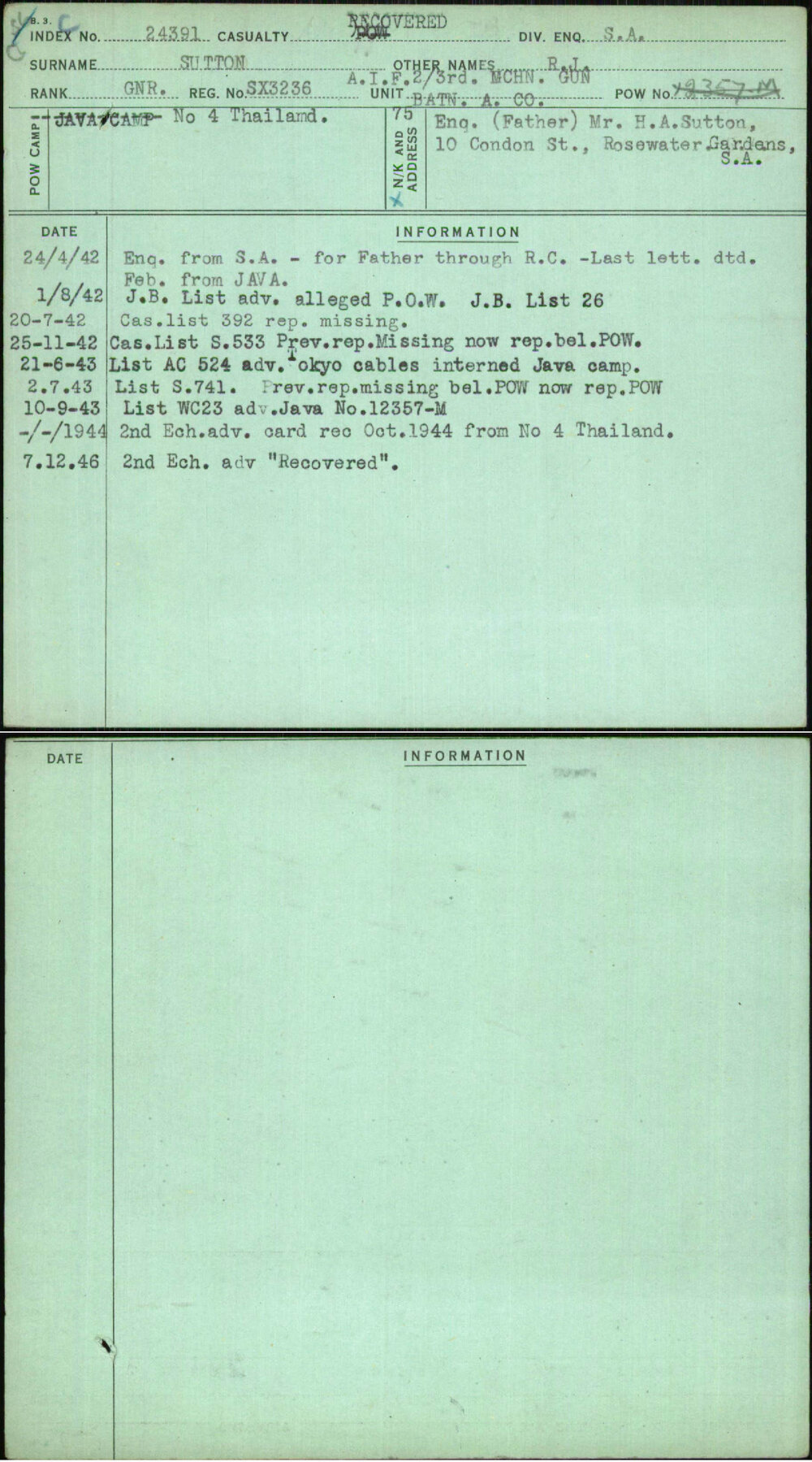 Sutton, R J, SX3236