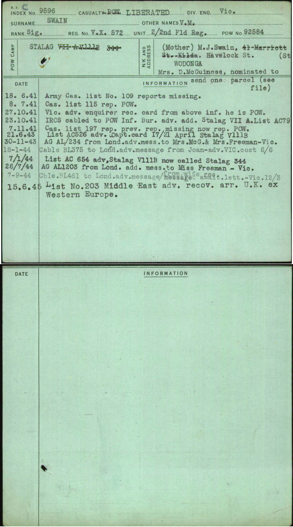 Swain, V M, VX572