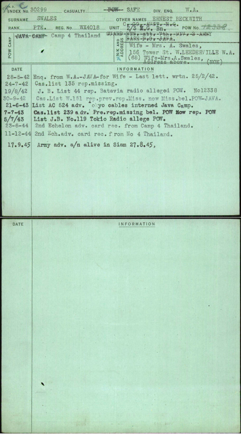 Swales, Ernest Beckwith, WX4018