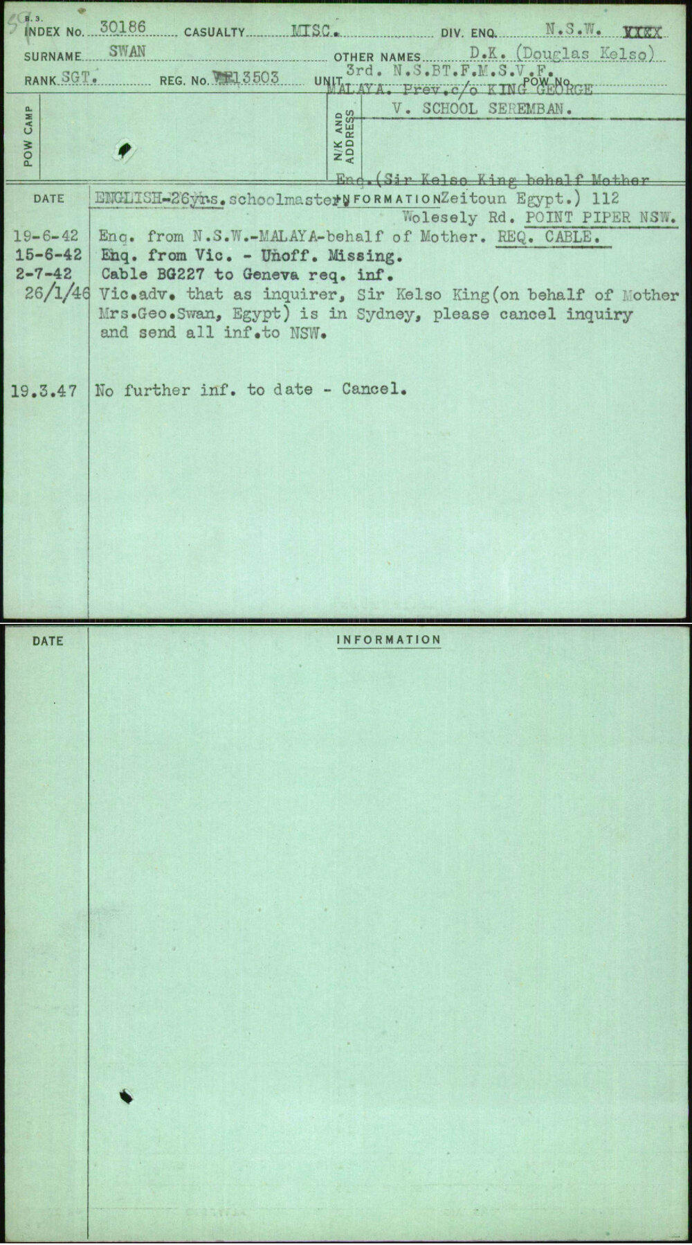 Swan, D K (Douglas Kelso), 13503