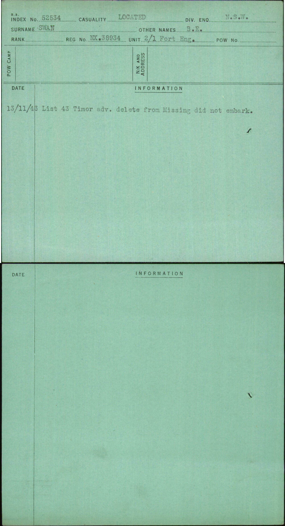 Swan, B E, NX38934