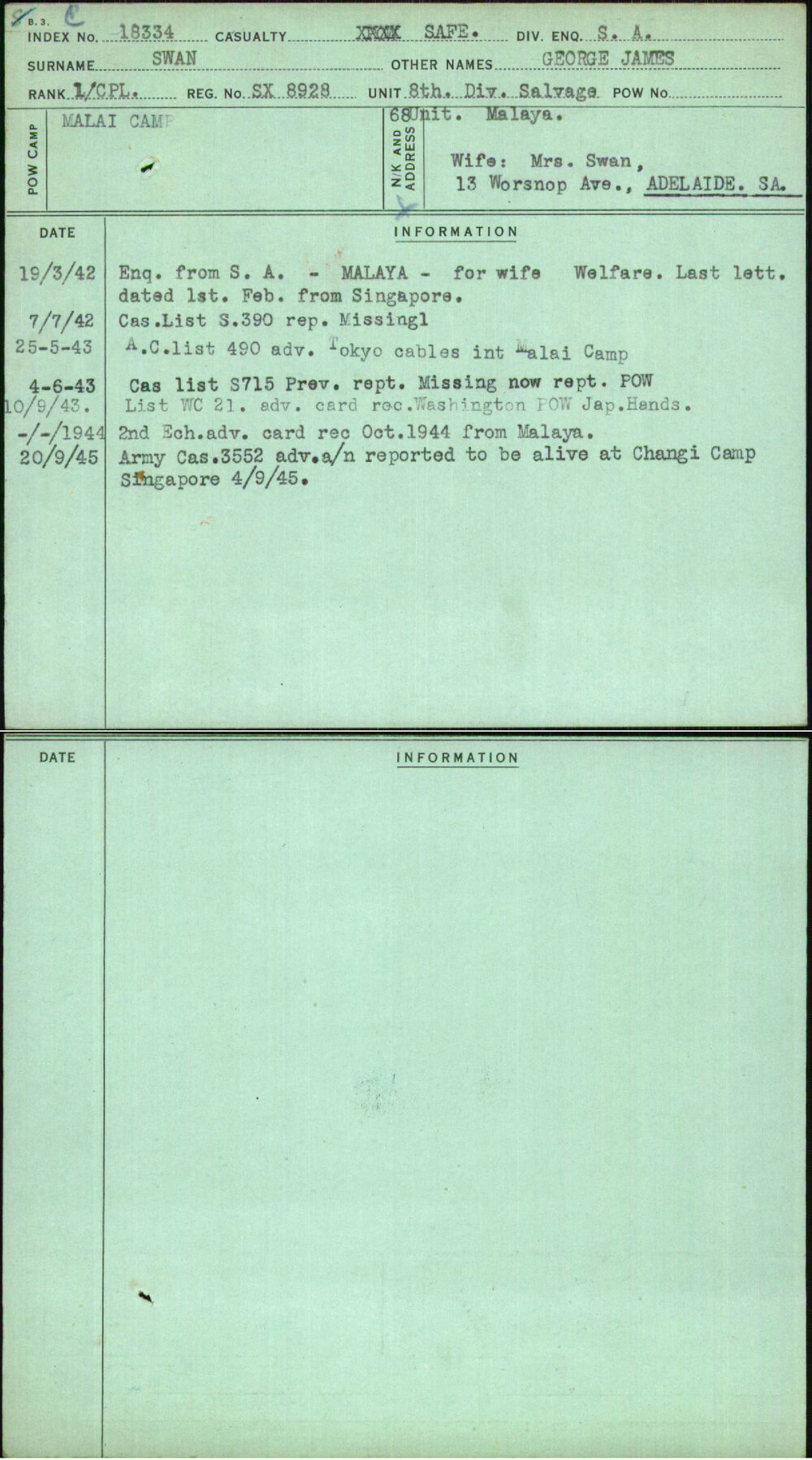 Swan, George James, SX8928