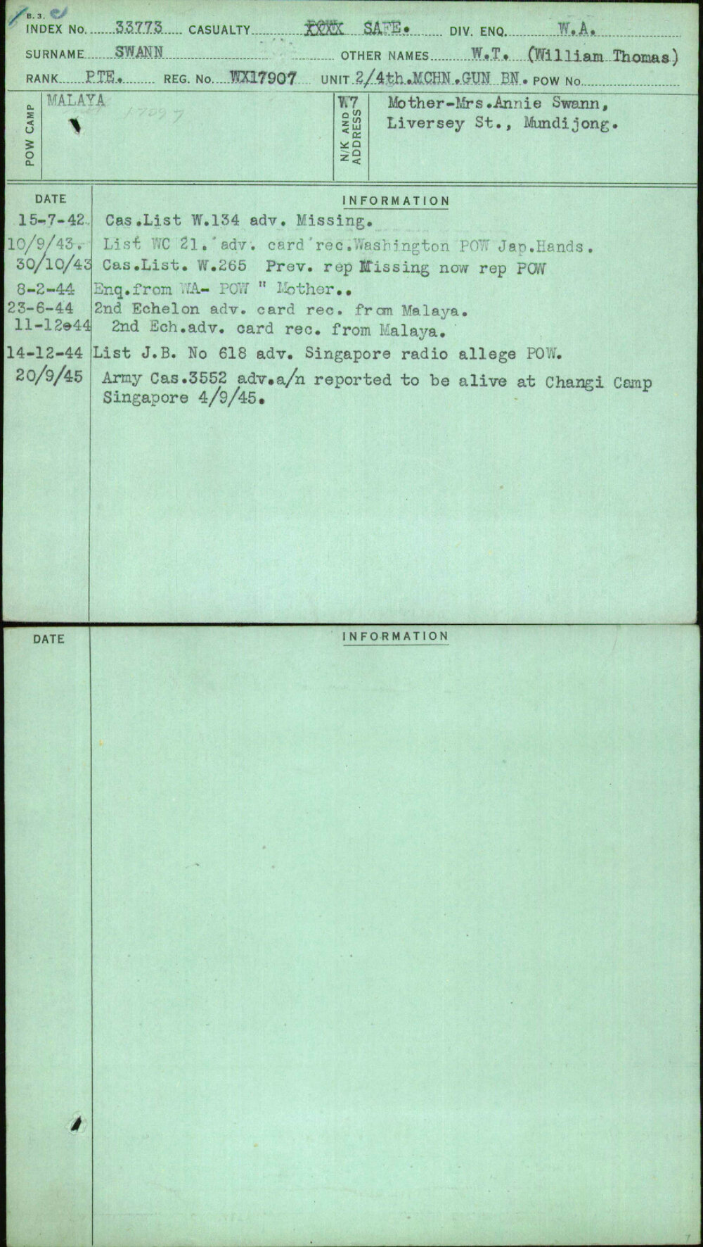Swann, W T (William Thomas), WX17907