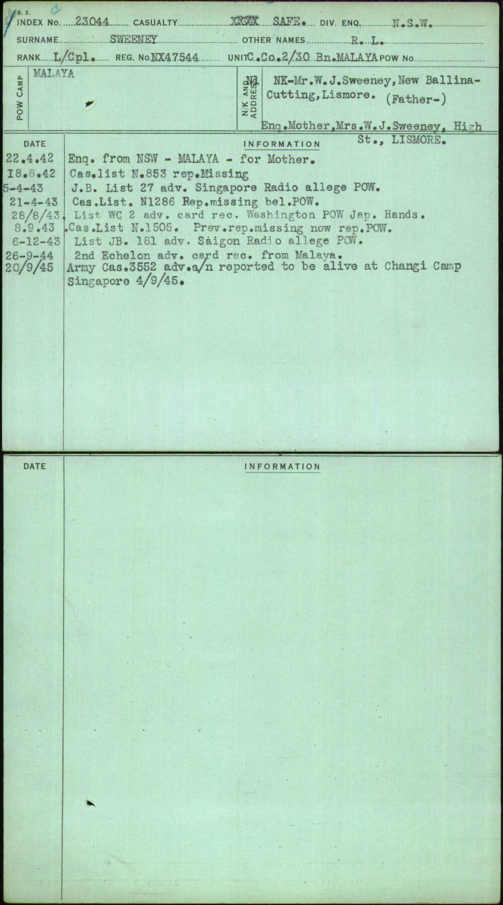 Sweeney, R L, NX47544