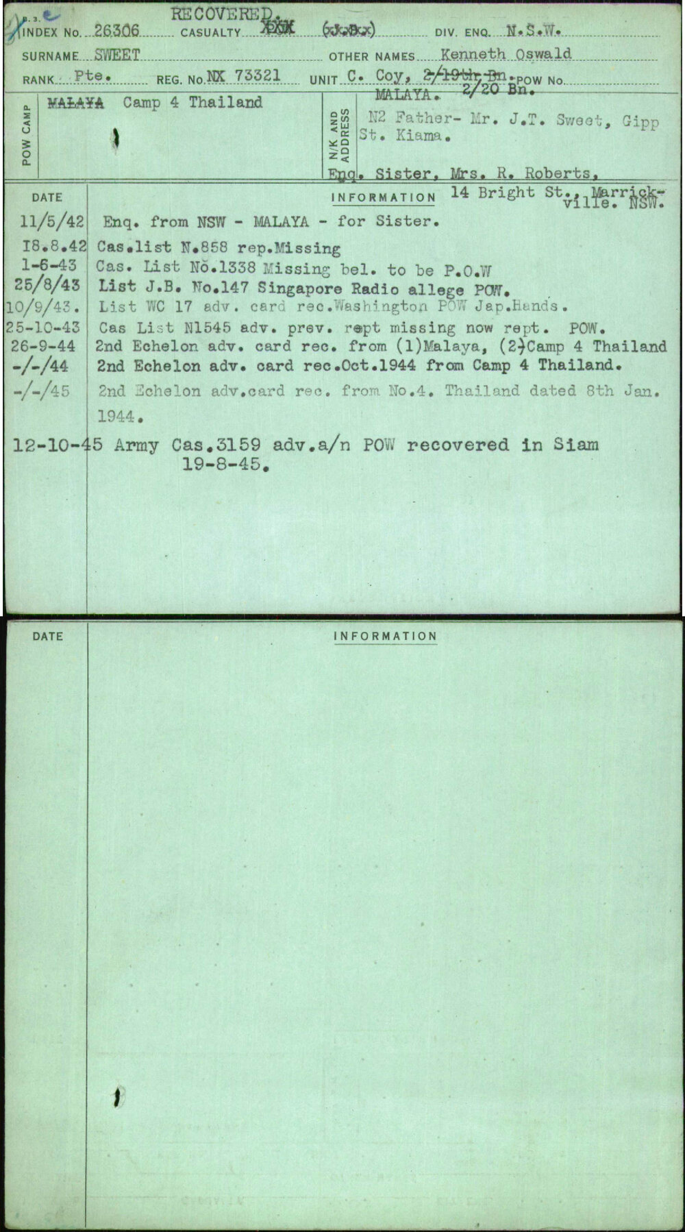 Sweet, Kenneth Oswald, NX73321