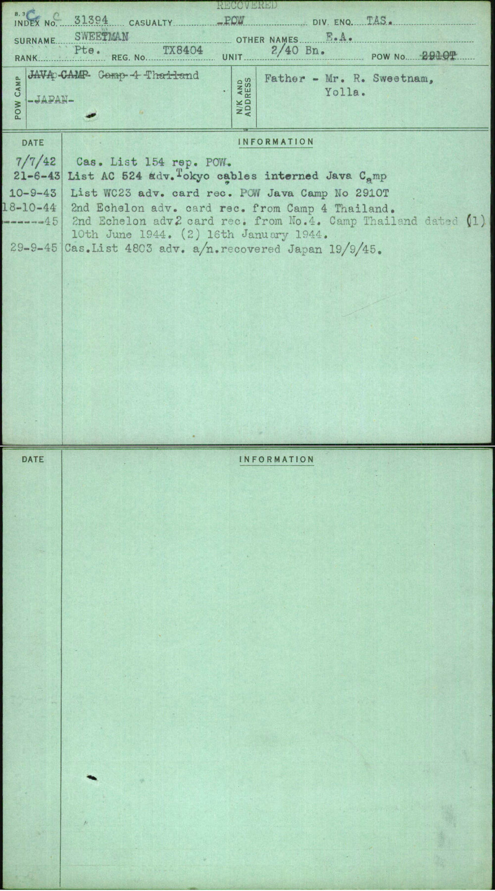 Sweetman, E A, TX8404