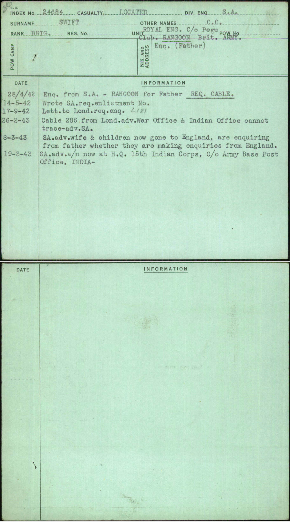 Swift, C C, [No Service Number]