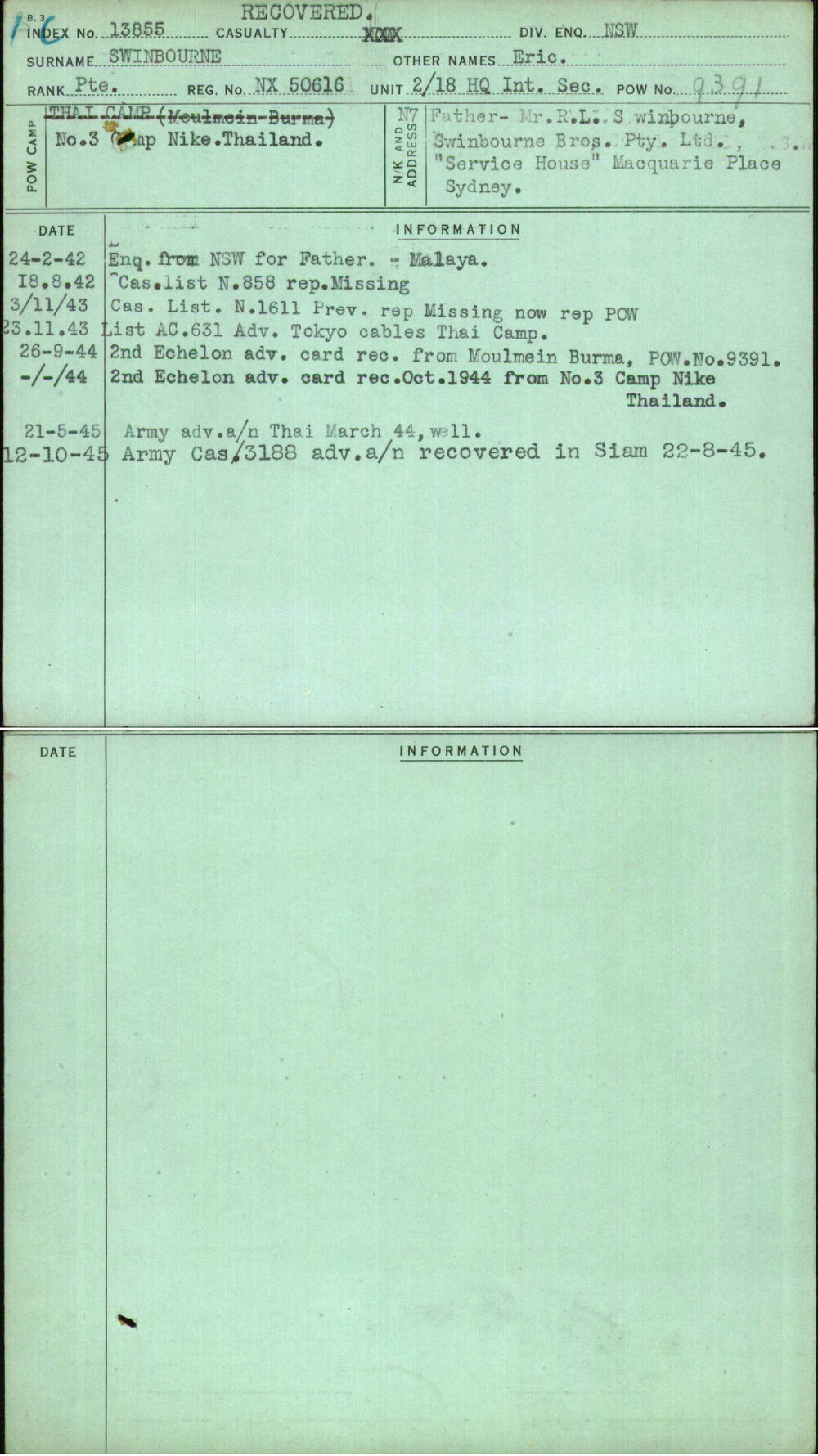 Swinbourne, Eric, NX50616