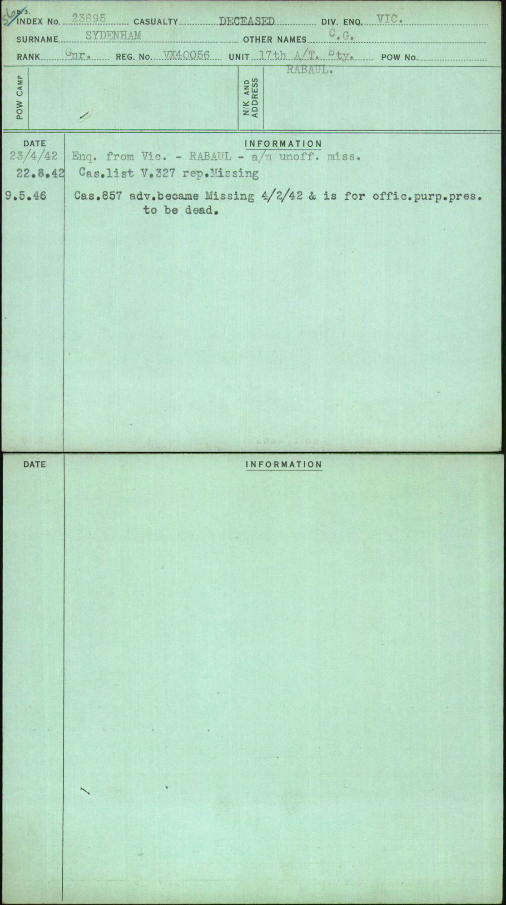 Sydenham, C G, VX40056