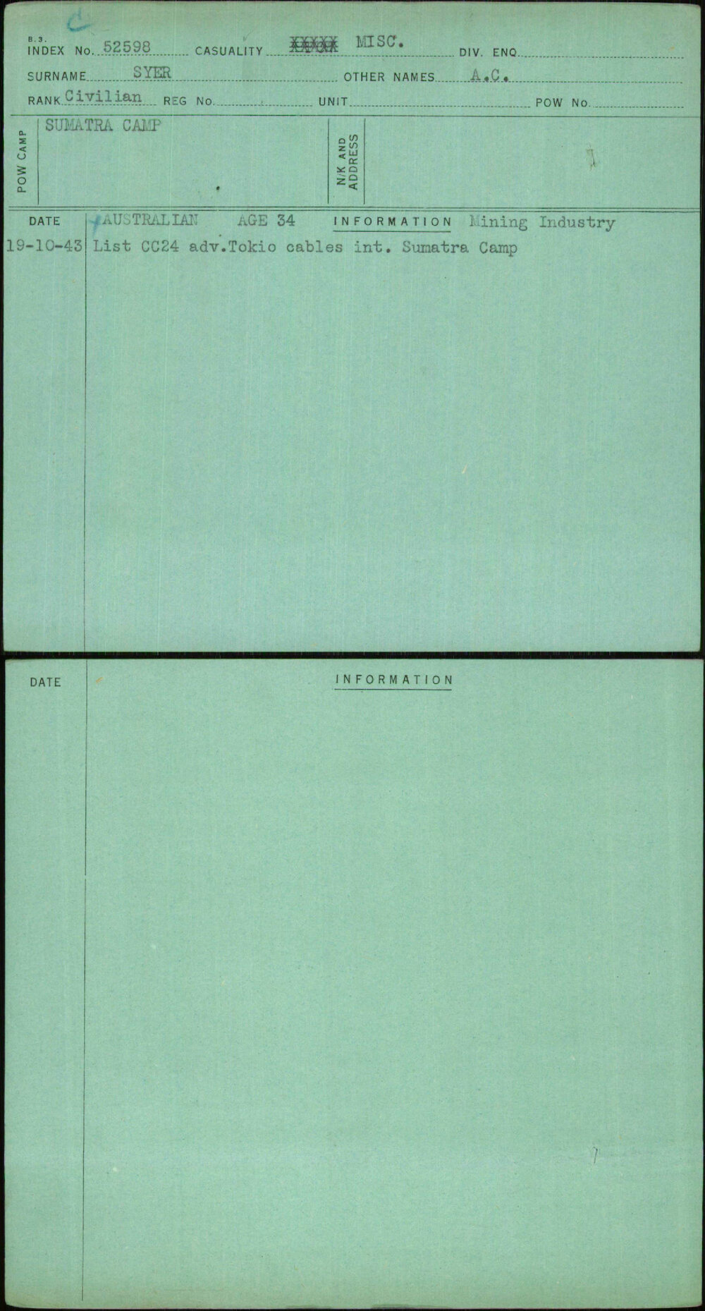 Syer, A C, [No Service Number]