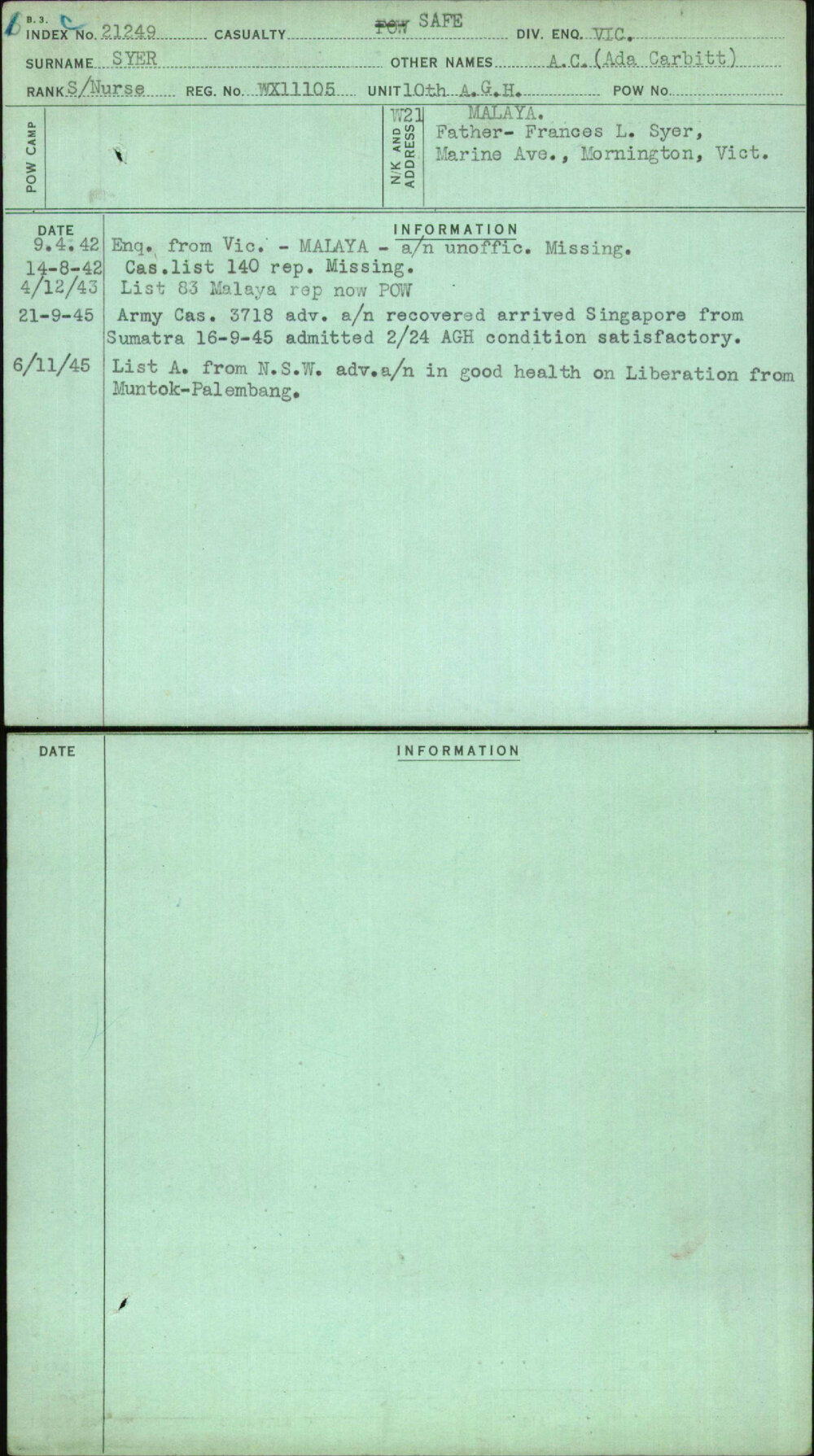 Syer, A C (Ada Carbitt), WX11105