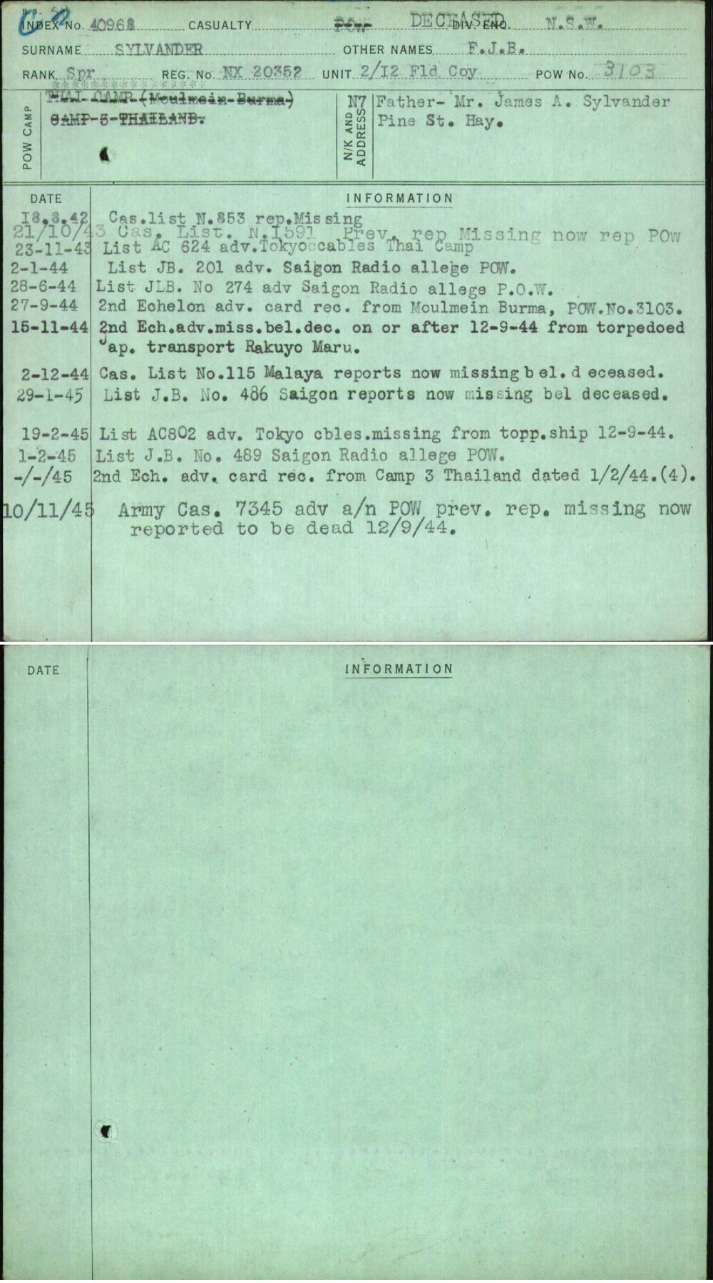 Sylvander, F J B, NX20352