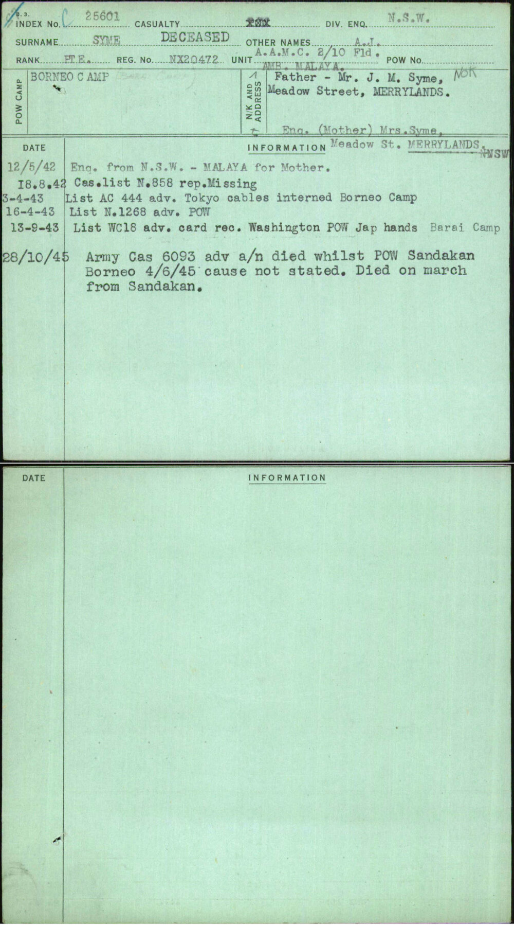 Syme Deceased, A J, NX20472