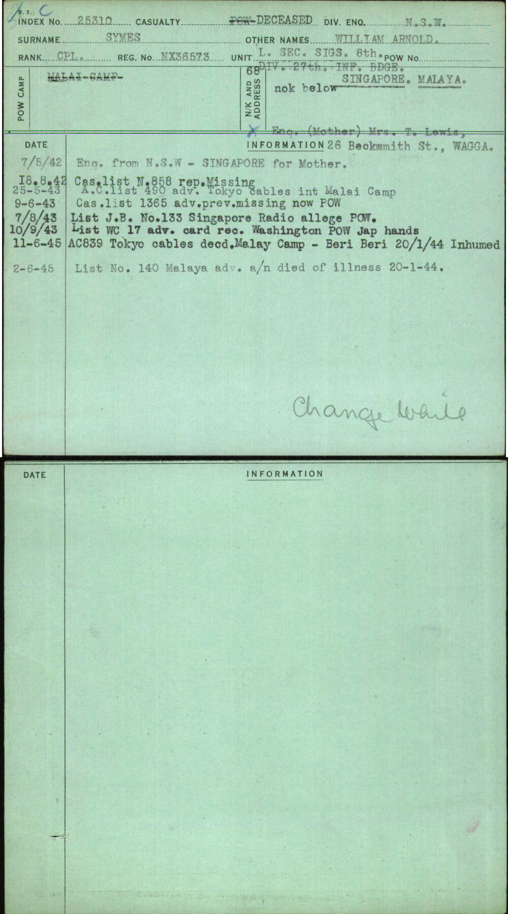 Symes, William Arnold, NX36573