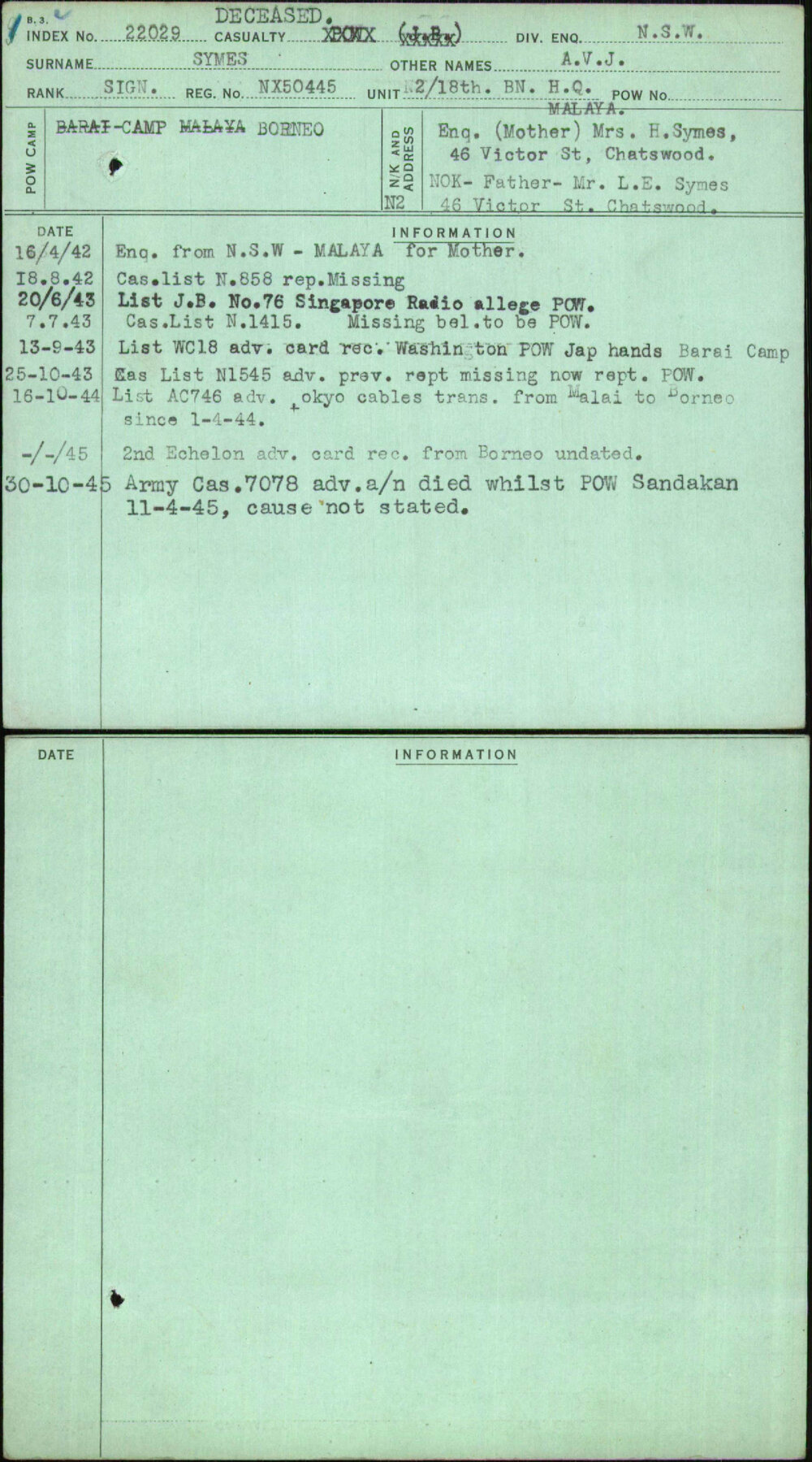 Symes, A V J, NX50445