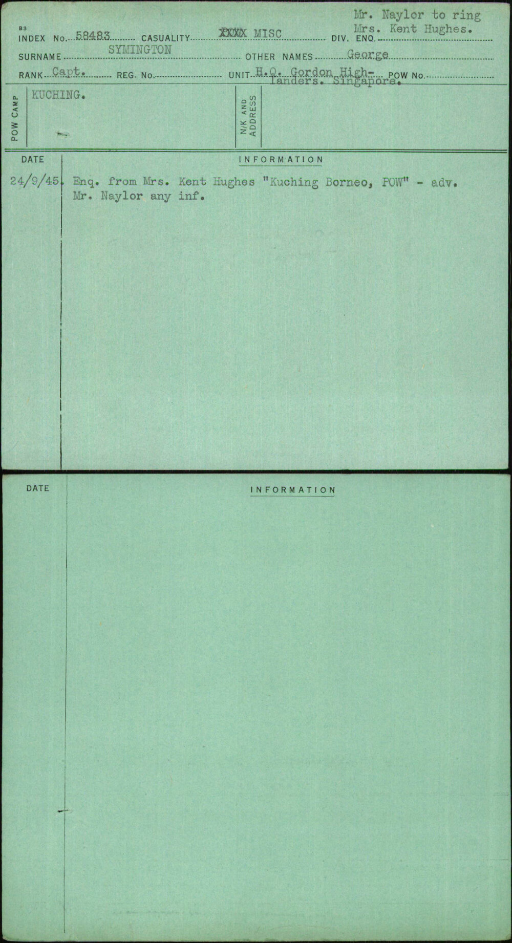 Symington, George, [No Service Number]