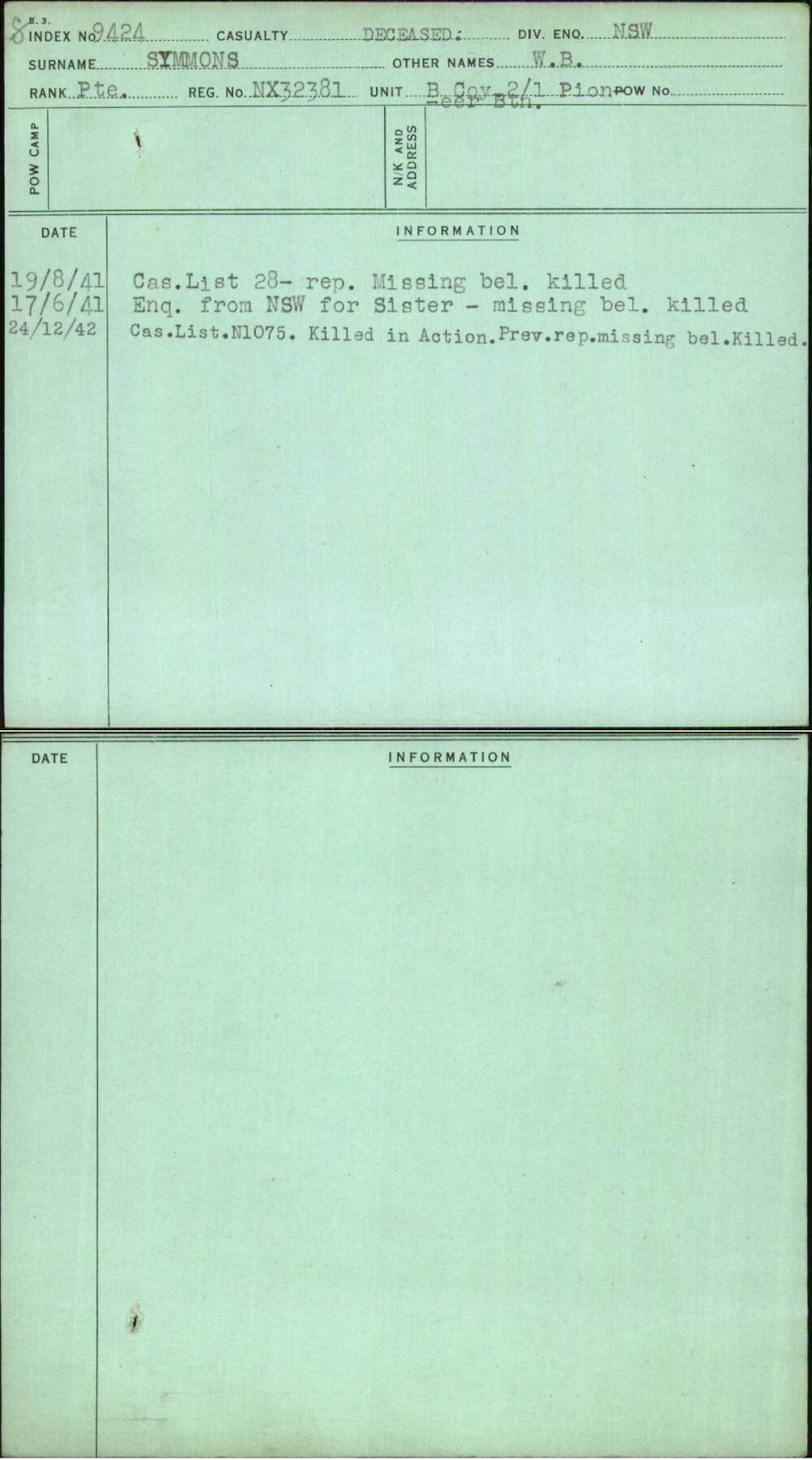 Symmons, W B, NX32381