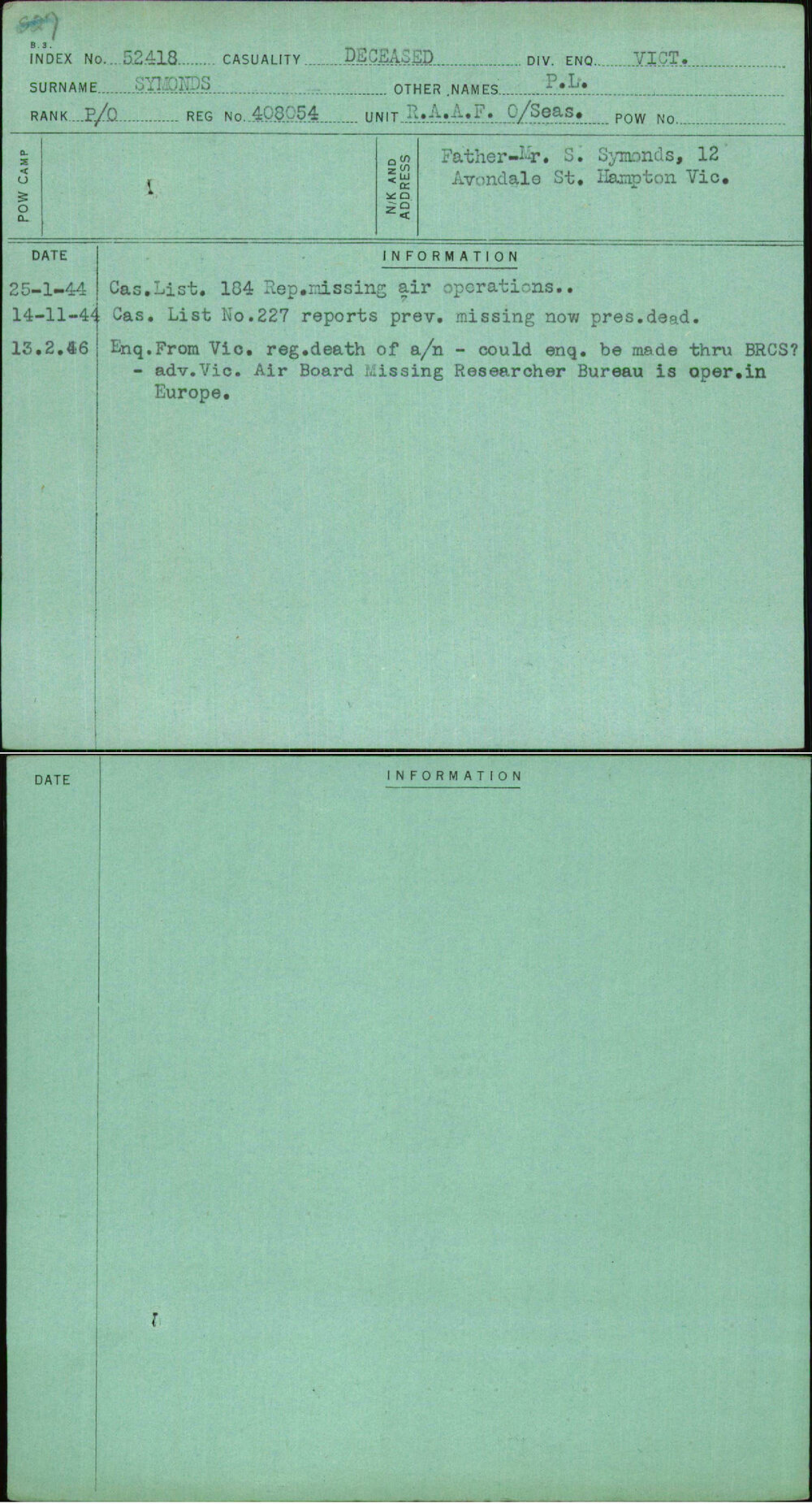 Symonds, P L, 408054