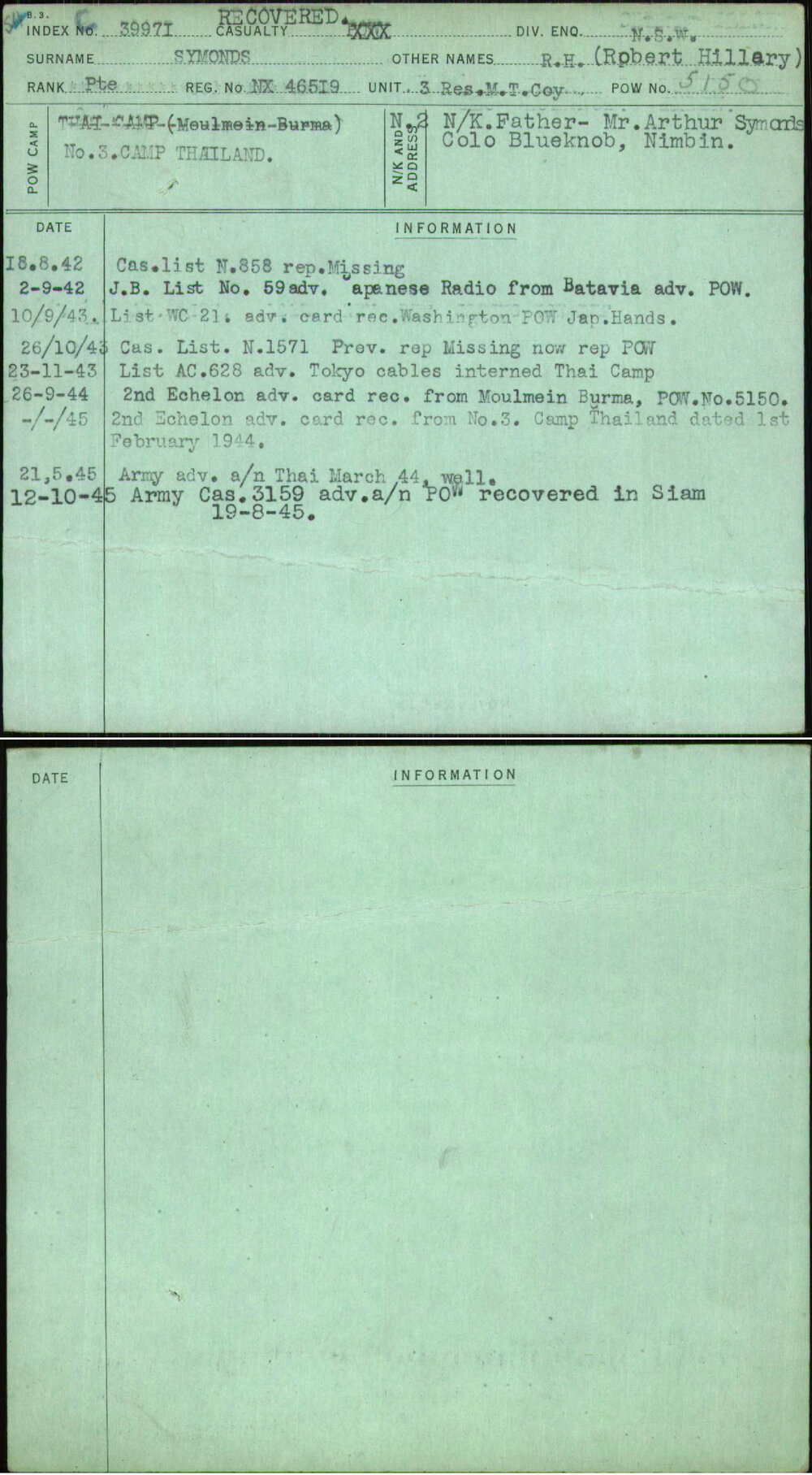 Symonds, R H (Robert Hillary), NX46519