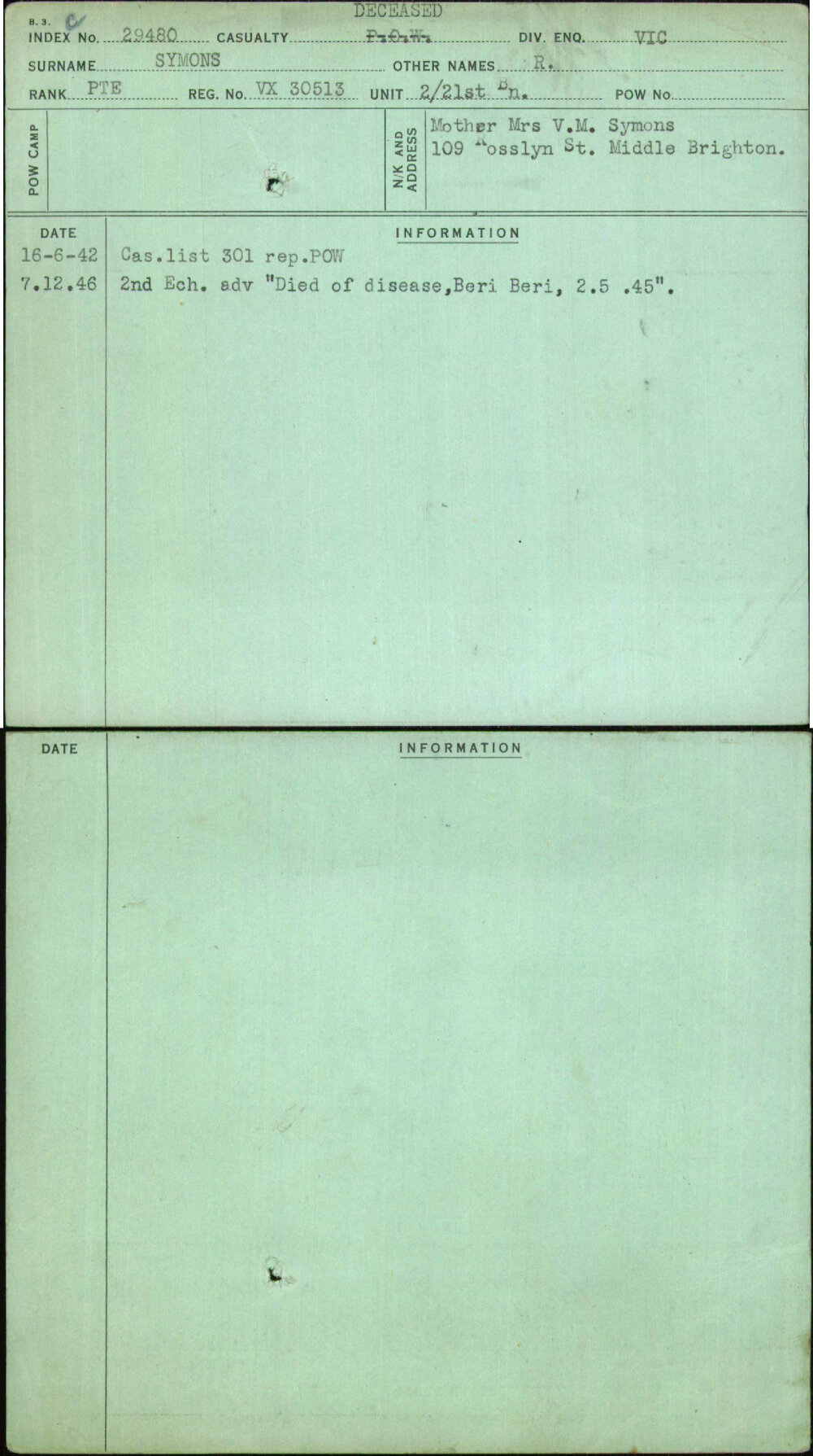 Symons, R, VX30513