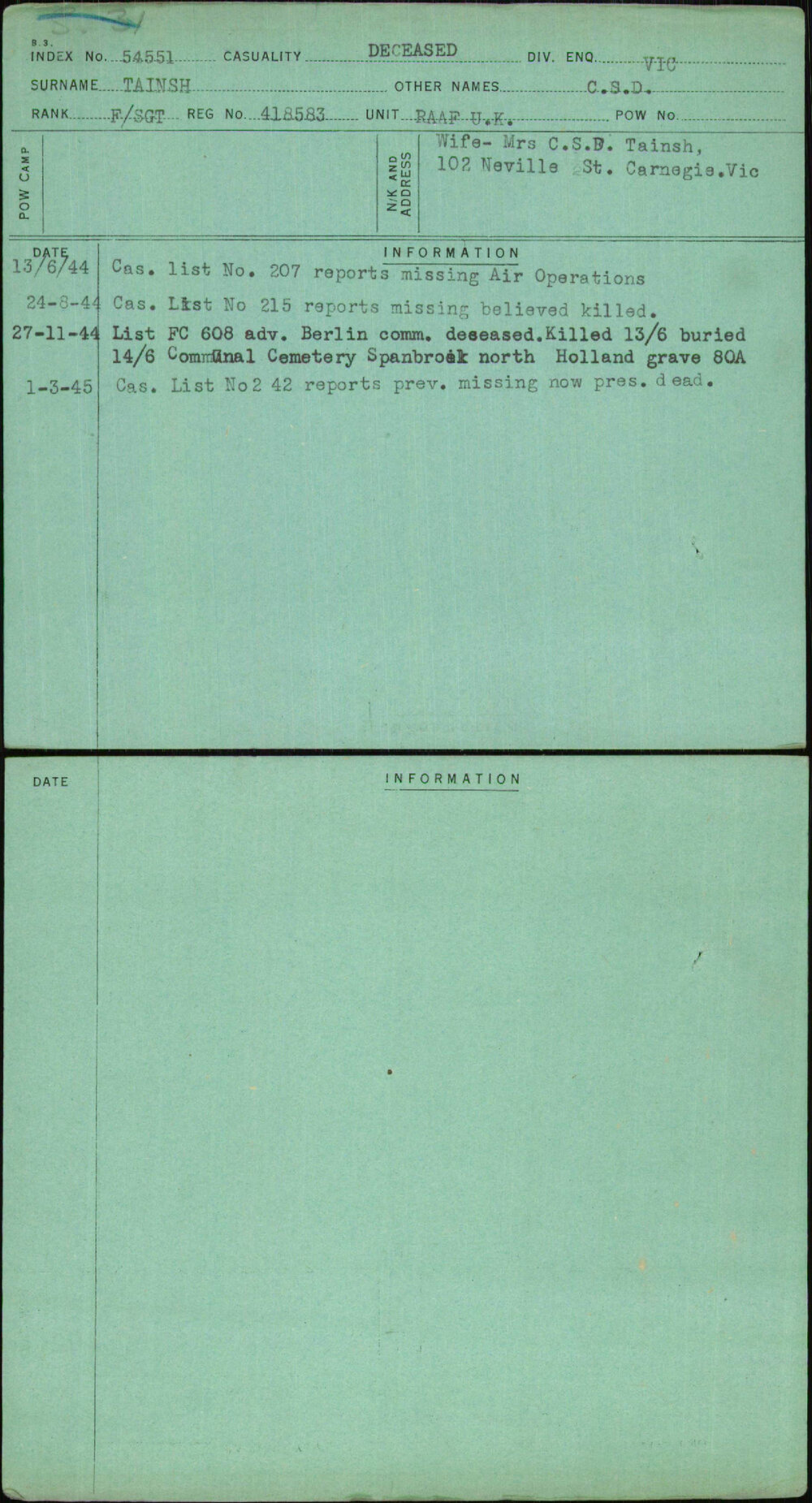 Tainsh, C S D, 418583