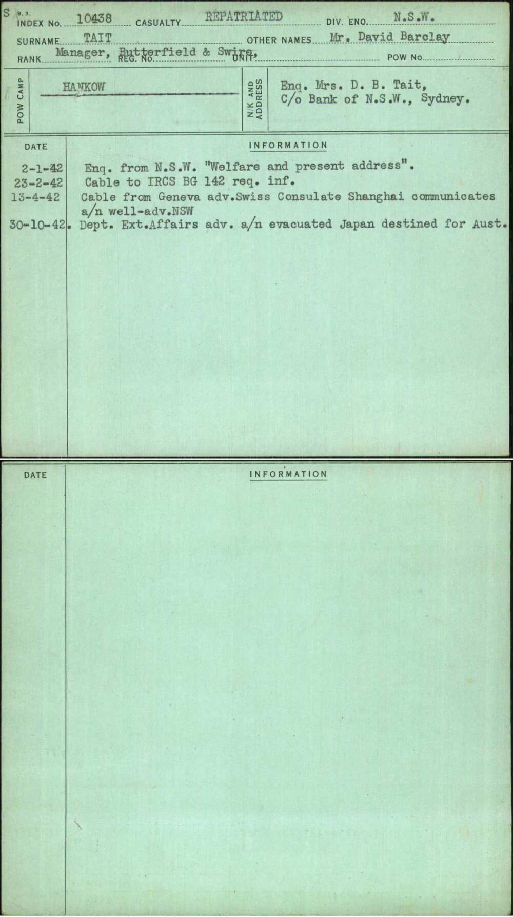 Tait, Mr David Barclay, [No Service Number]