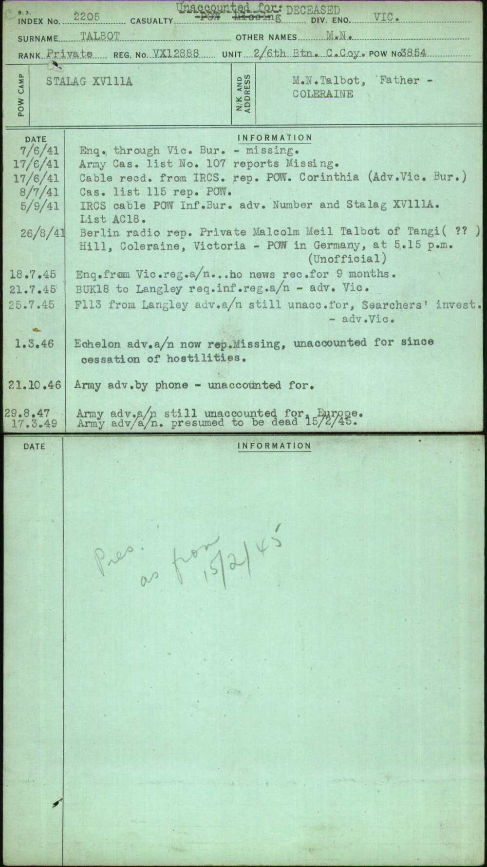 Talbot, M N, VX12888