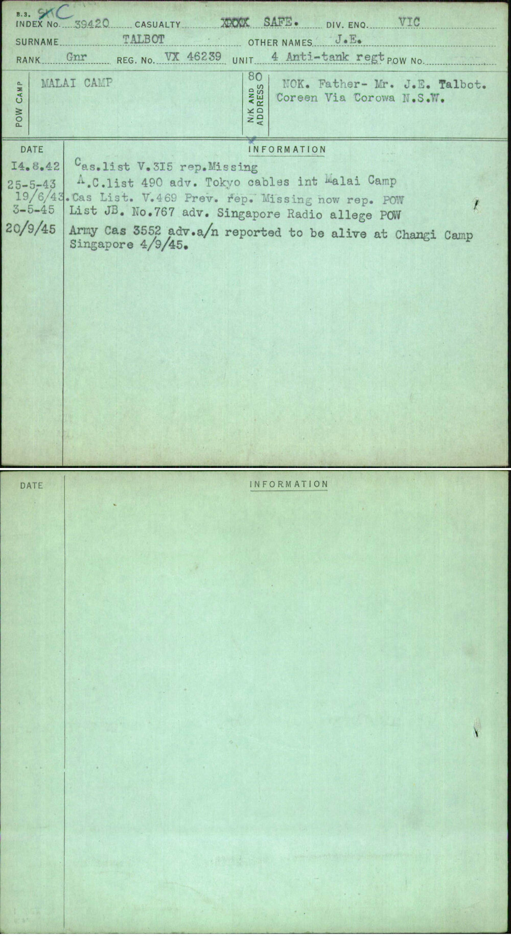 Talbot, J E, VX46239