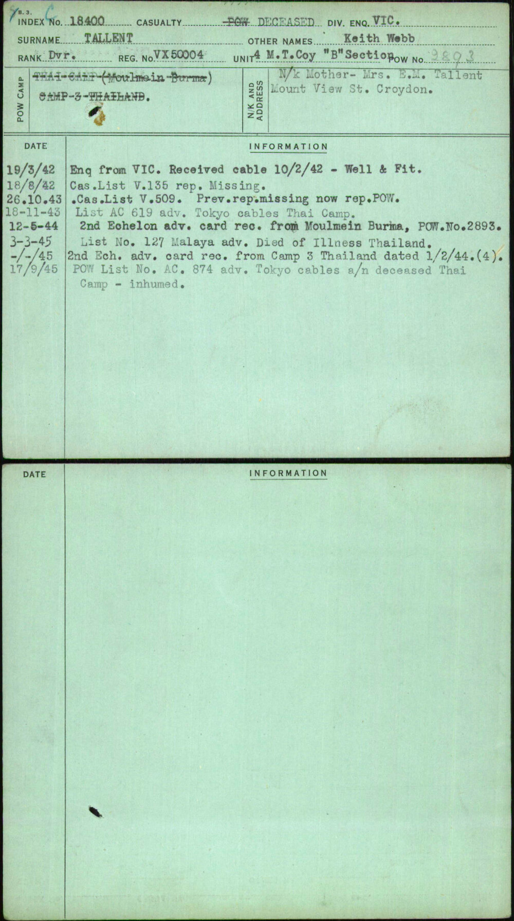 Tallent, Keith Webb, VX50004