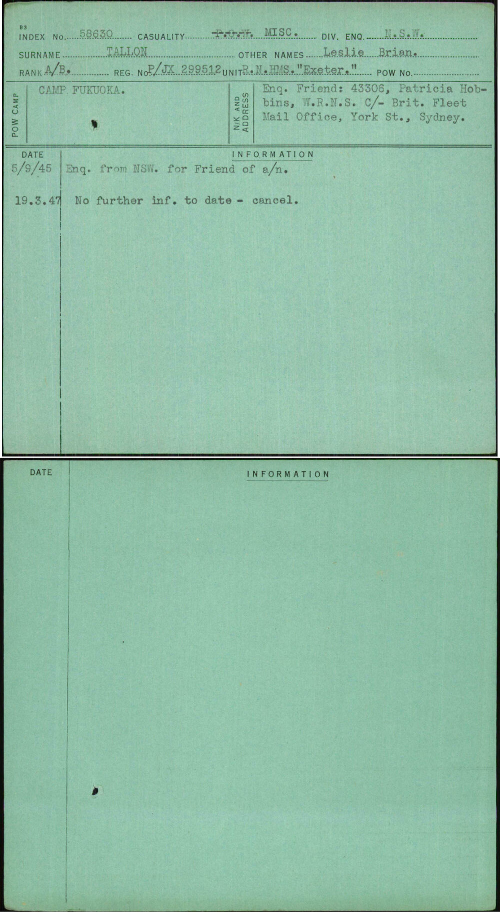 Tallon, Leslie Brian, P-Jx299512