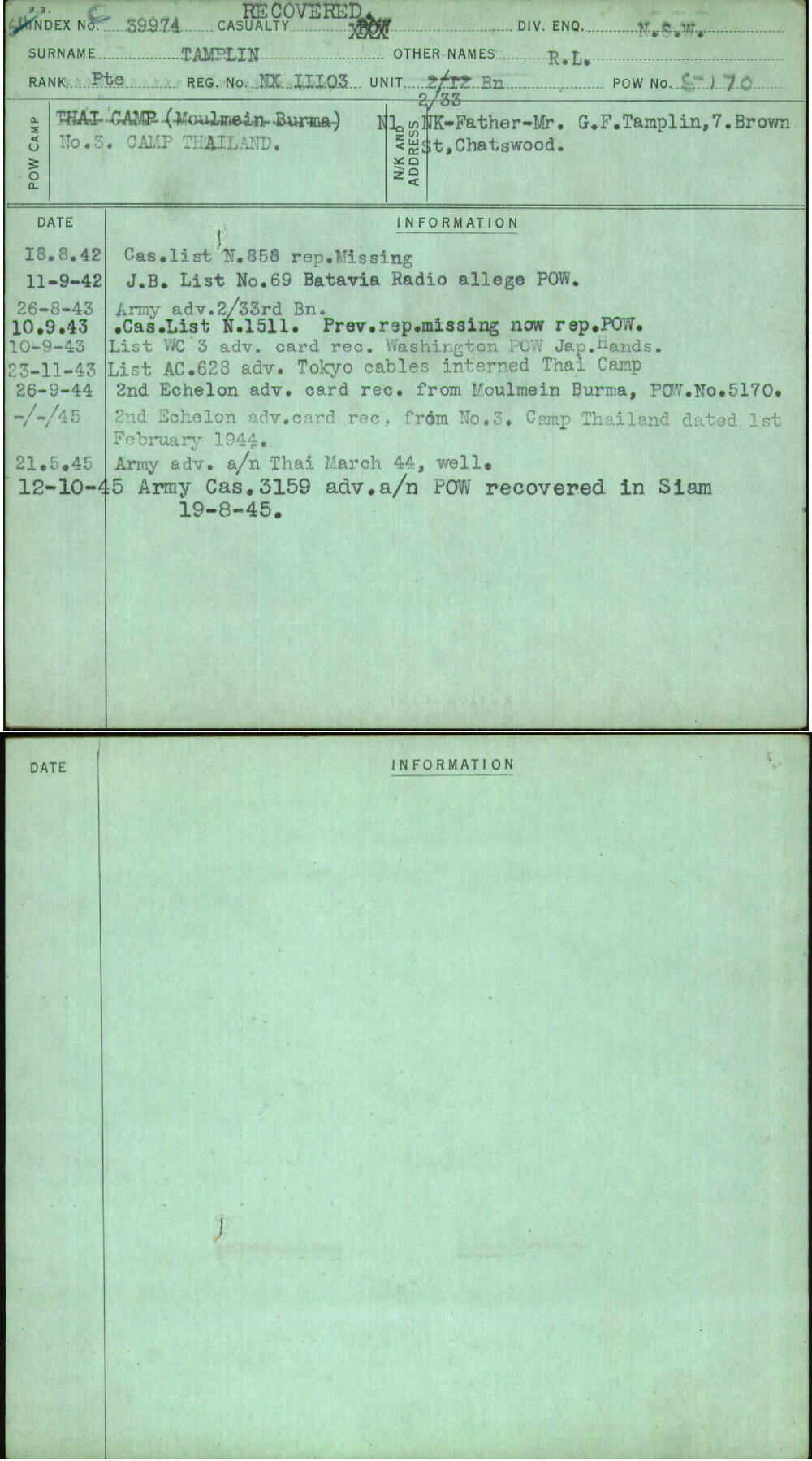 Tamplin, R L, NX11103