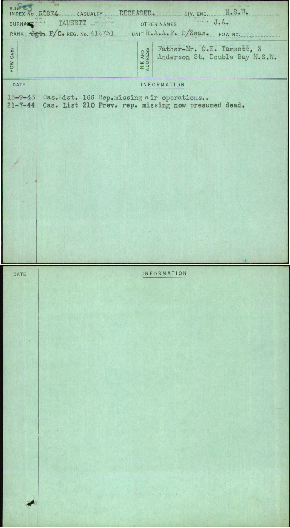 Tamsett, J A, 412751