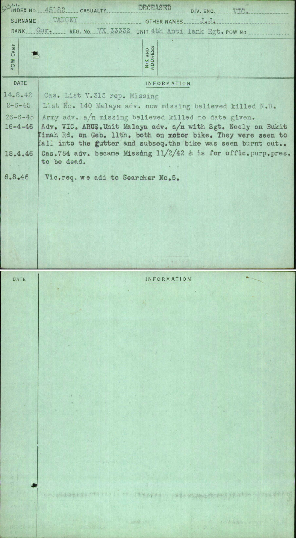 Tangey, J J, VX33332