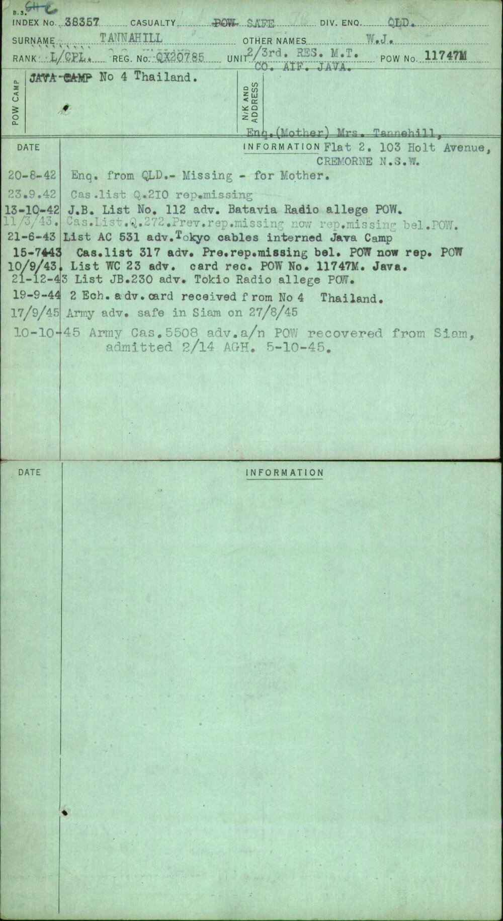 Tannahill, W J, QX20785