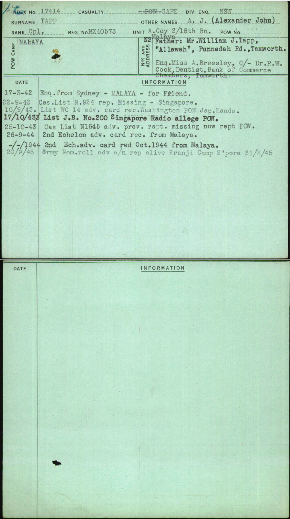 Tapp, A J (Alexander John), NX40573