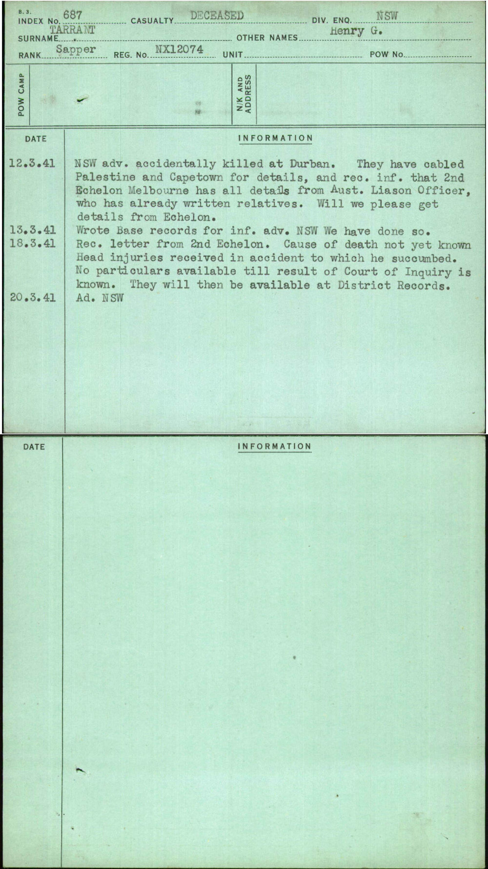 Tarrant, Henry G, NX12074