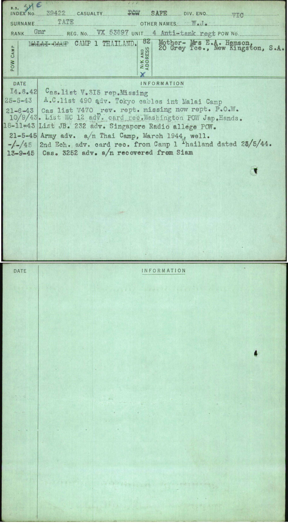 Tate, W J, VX53897