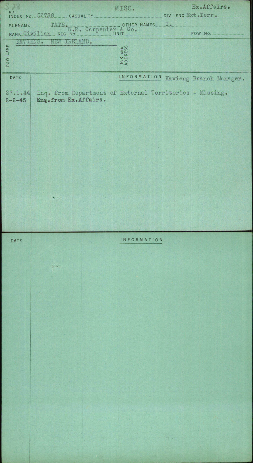 Tate, I, Wr Carpenter &amp; Co