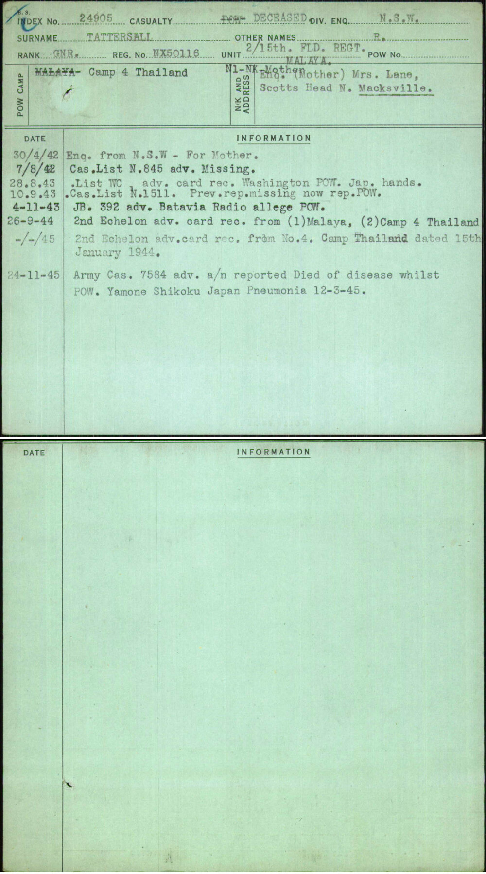 Tattersall, R, NX50116