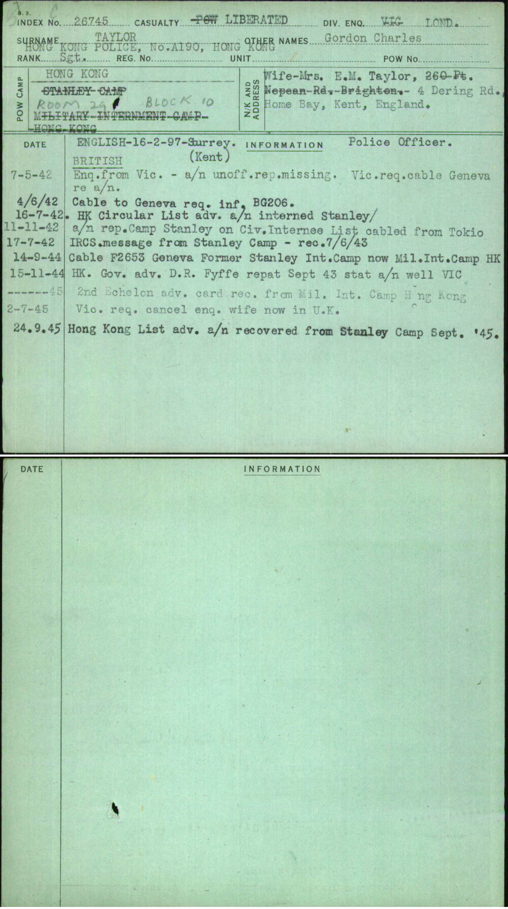 Taylor, Gordon Charles, [No Service Number]