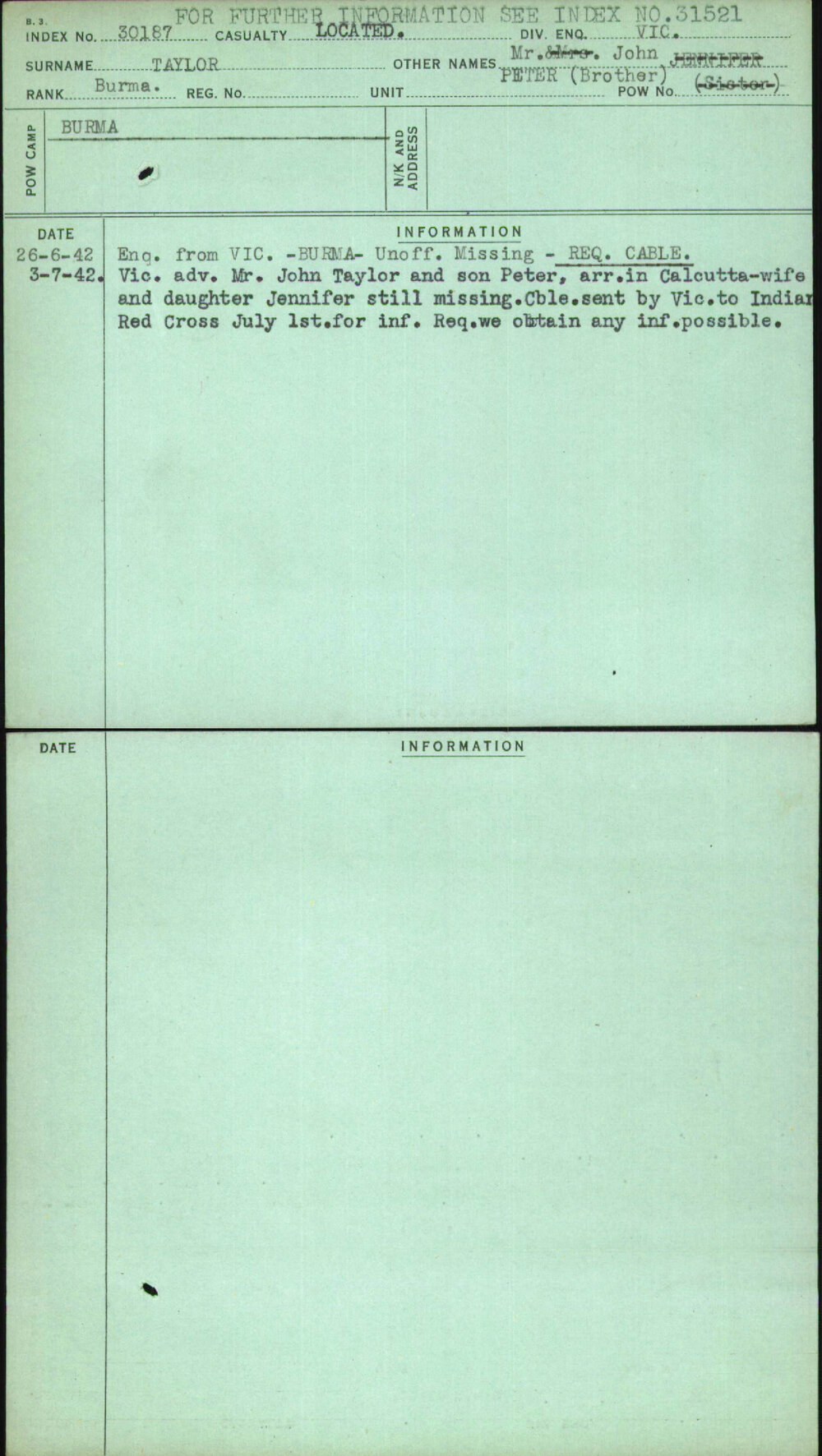 Taylor, Mr John, [No Service Number]