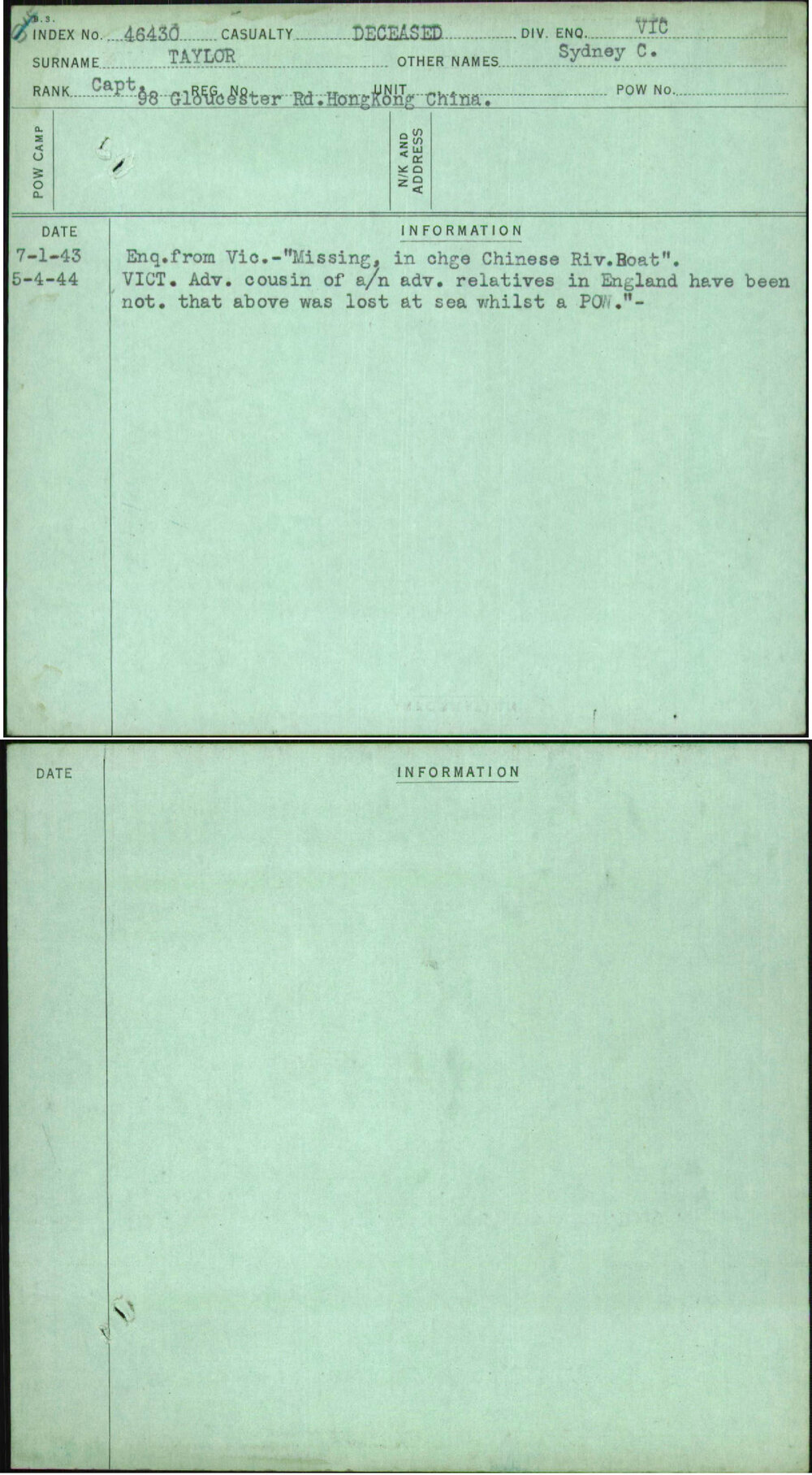 Taylor, Sydney C, [No Service Number]