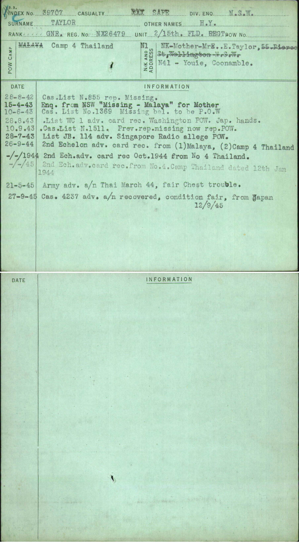 Taylor, H Y, NX26479