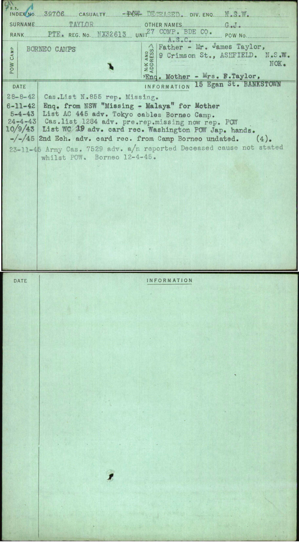 Taylor, G J, NX32613