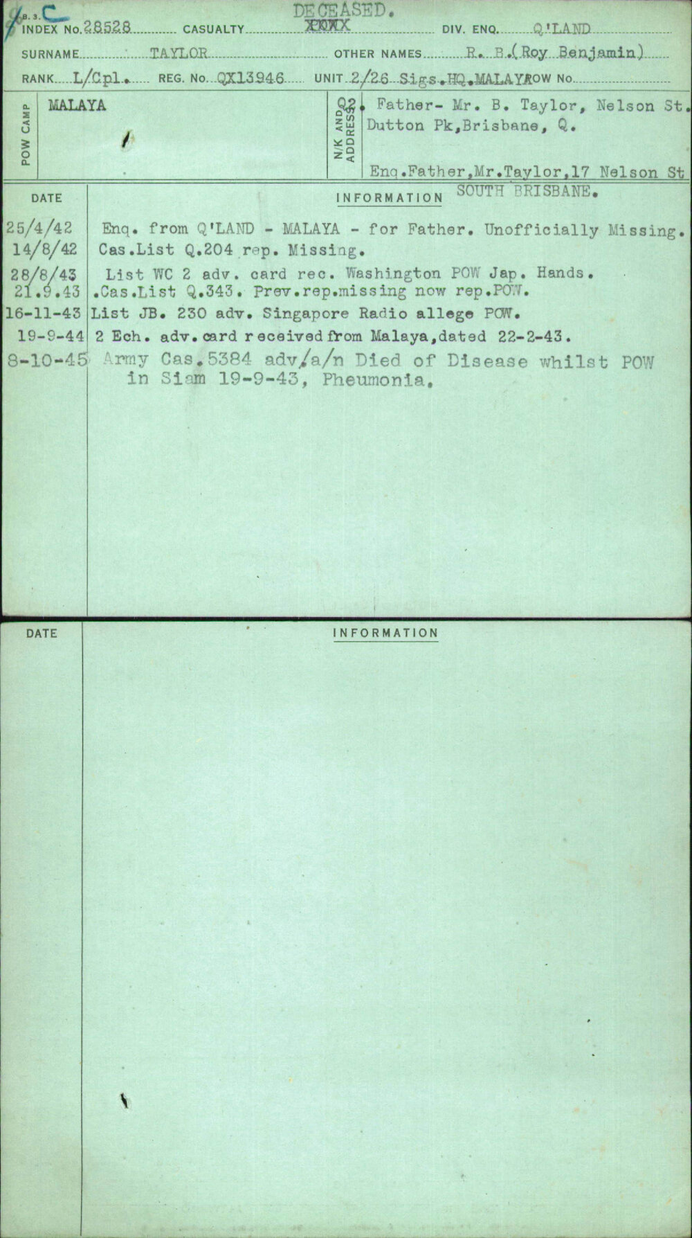 Taylor, R B (Roy Benjamin), QX13946