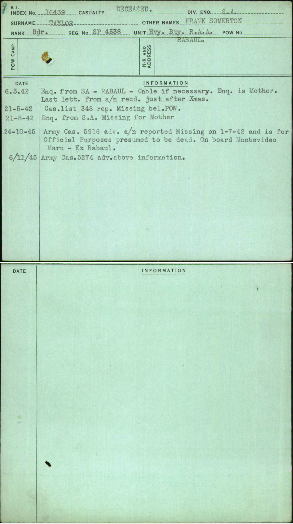 Taylor, Frank Somerton, Sp4538