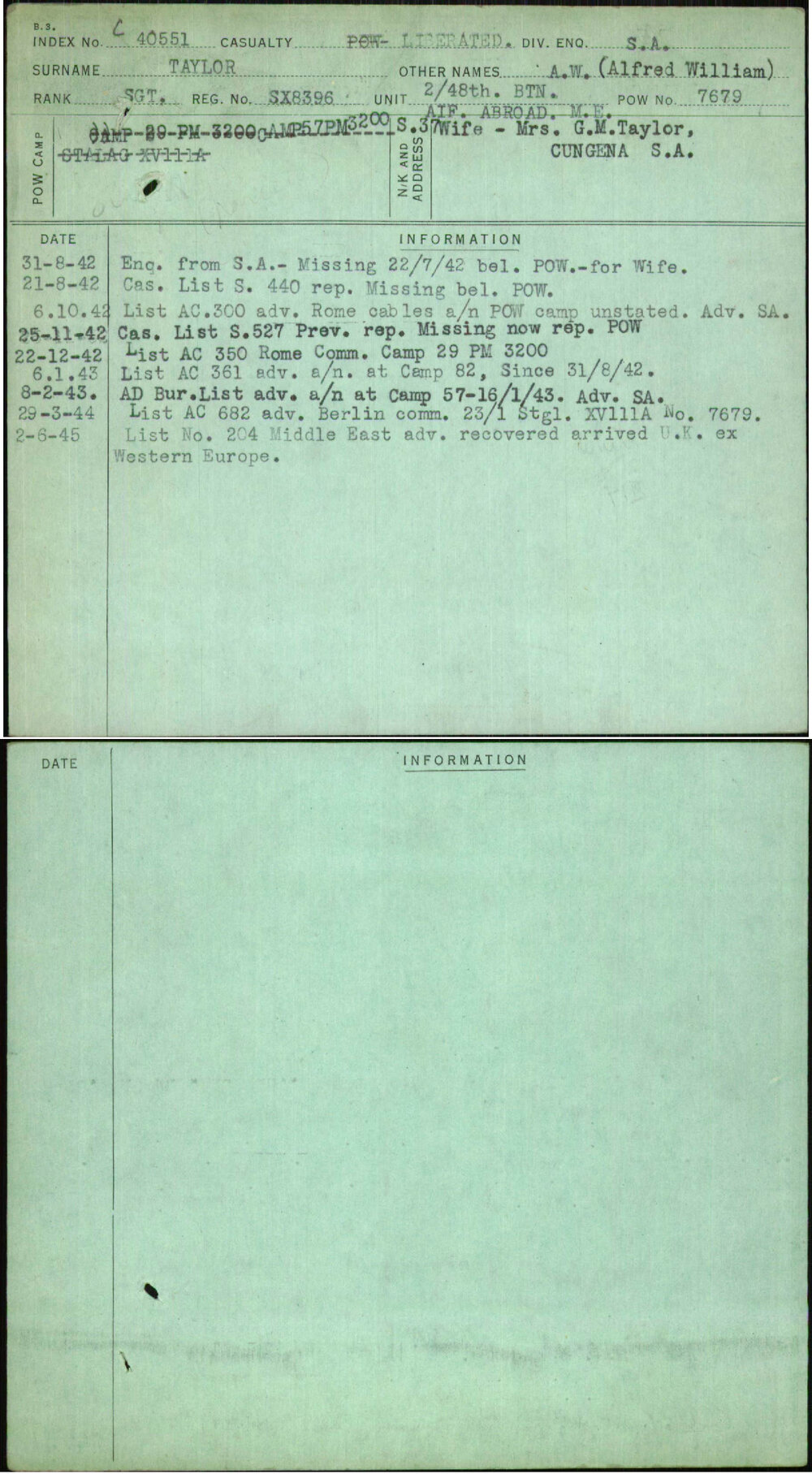 Taylor, A W (Alfred William), SX8396