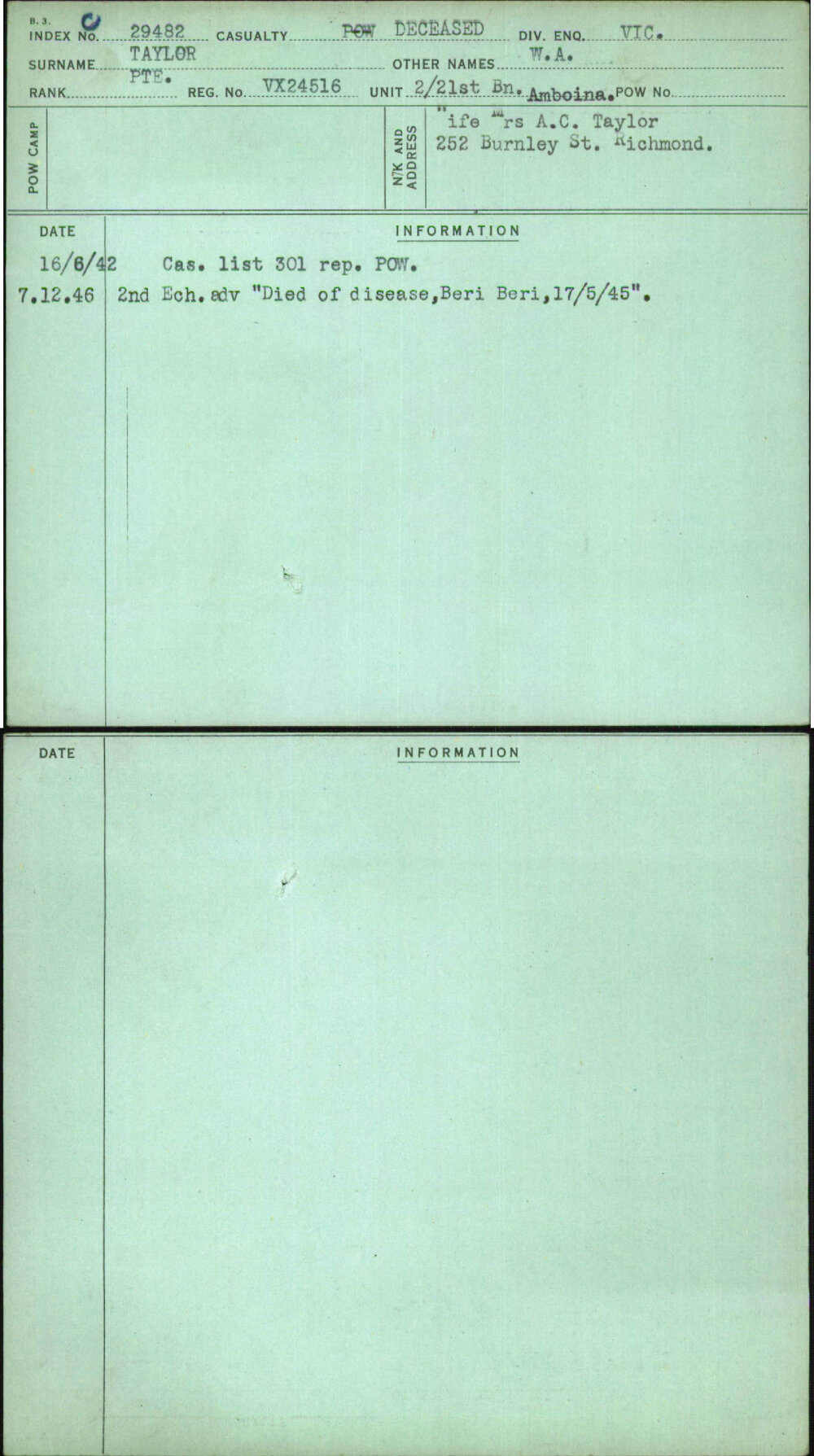 Taylor, W A, VX24516