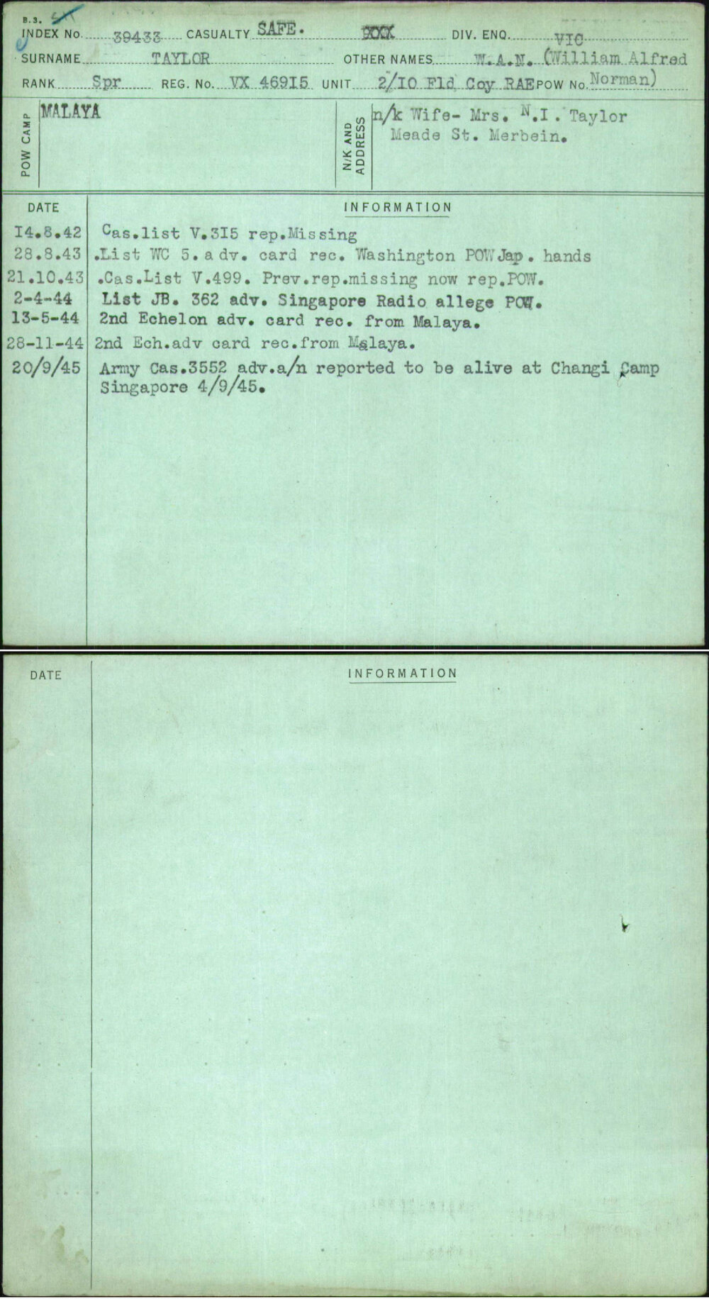 Taylor, W A N (William Alfred Norman), VX46915