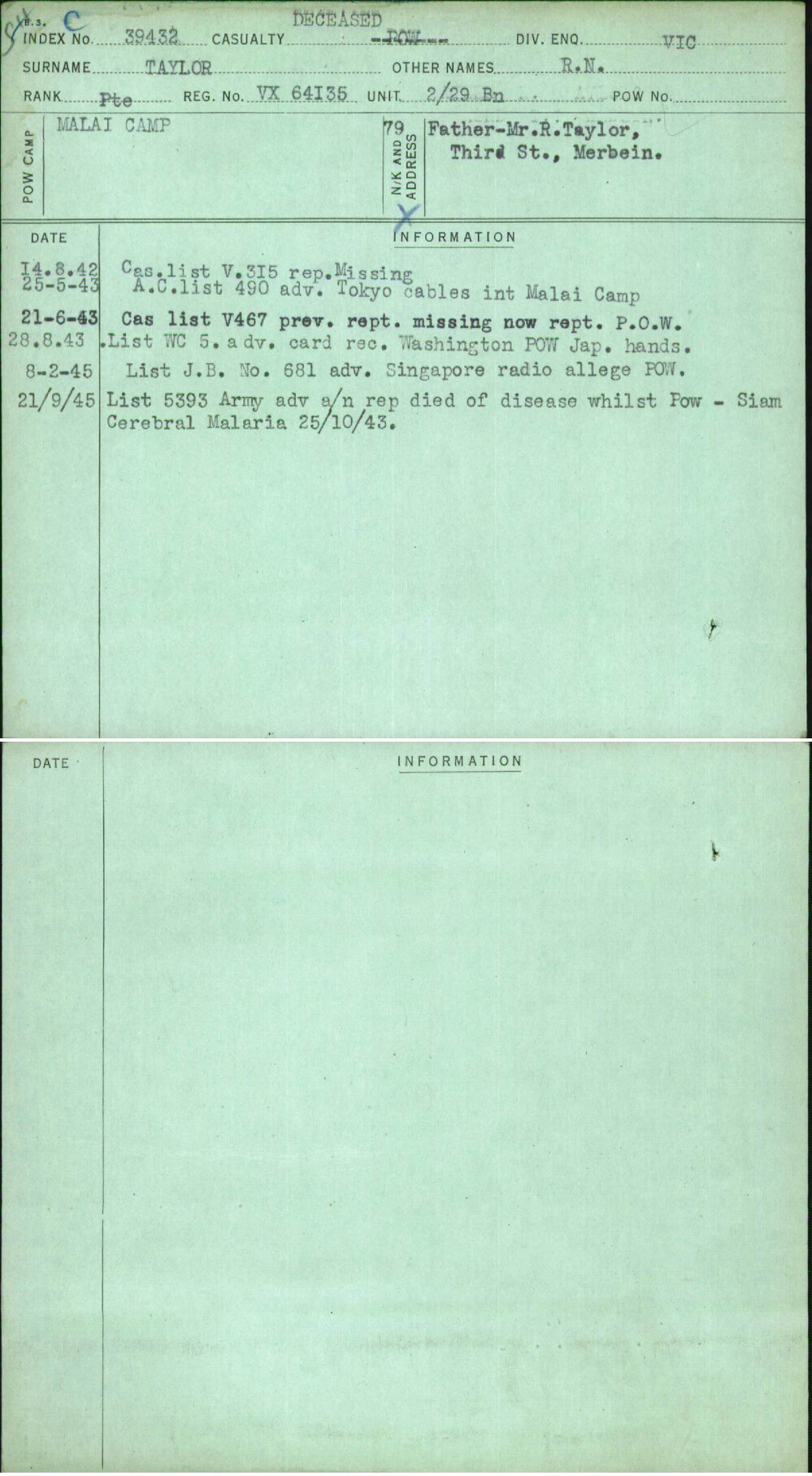 Taylor, R N, VX64135